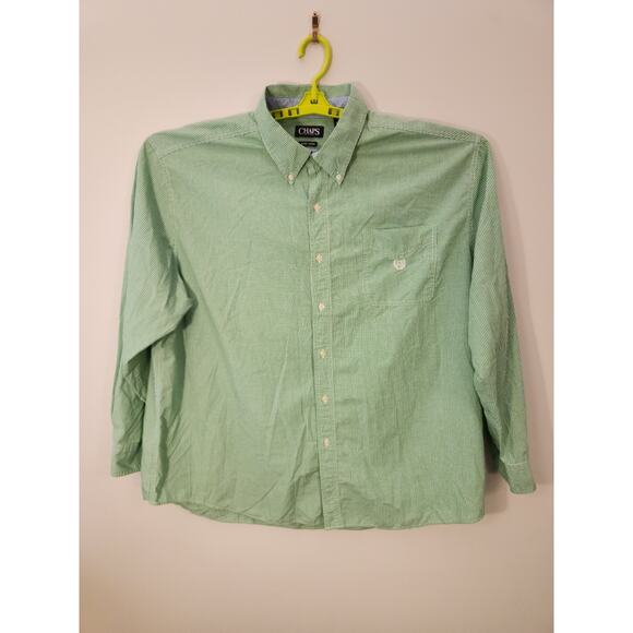 Chaps Shirt Mens 3XB Green Check Gingham Long Sleeve 3XL Big & Tall Preppy - Picture 1 of 10